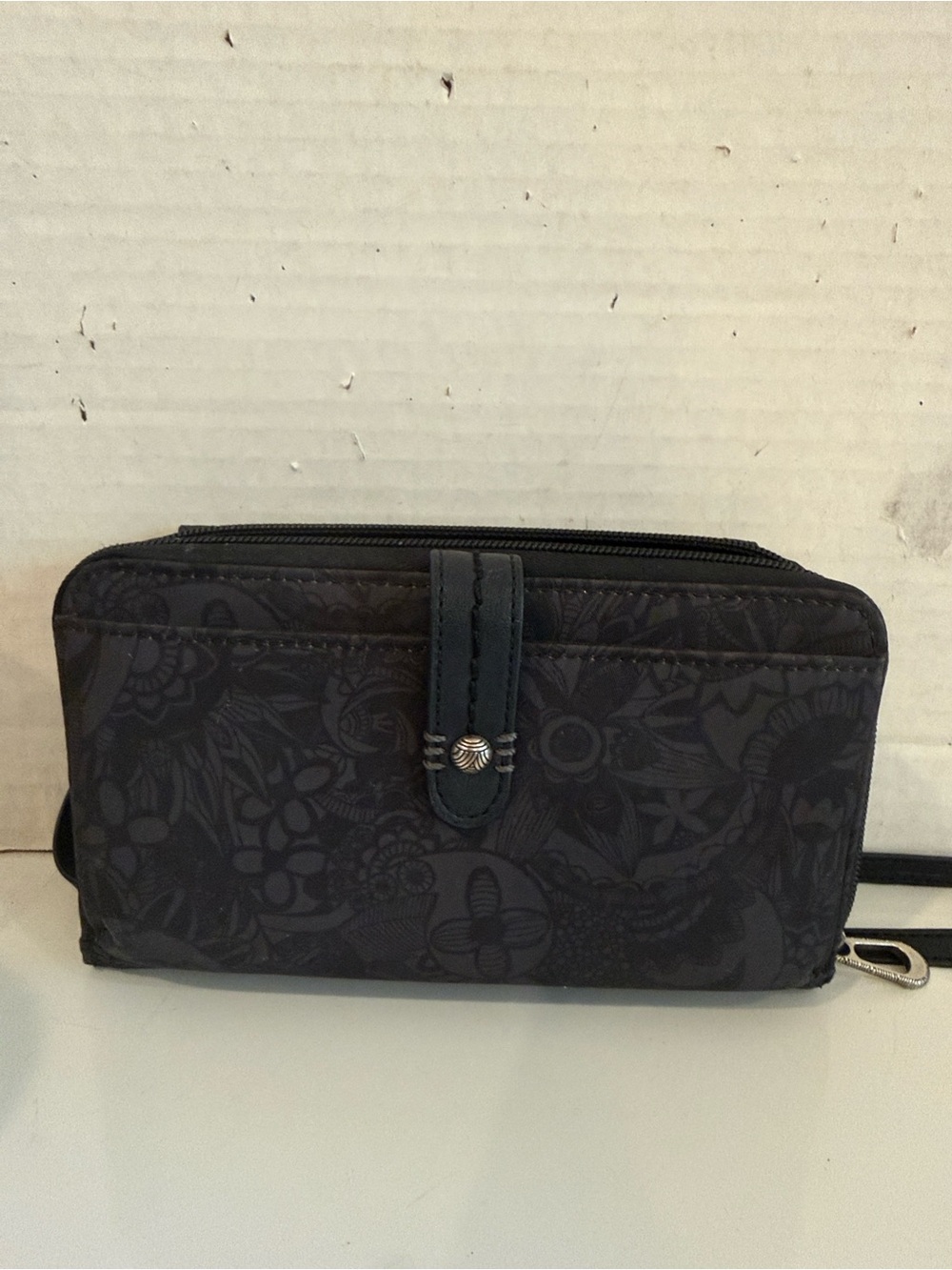 NEW - Black Floral-Embossed Crossbody Wristlet